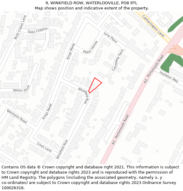 9, WINKFIELD ROW, WATERLOOVILLE, PO8 9TL: Location map and indicative extent of plot