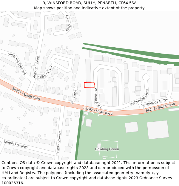 9, WINSFORD ROAD, SULLY, PENARTH, CF64 5SA: Location map and indicative extent of plot