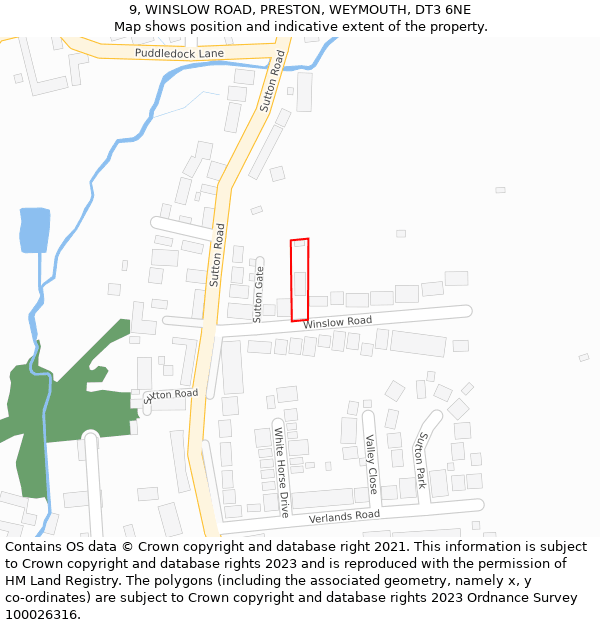 9, WINSLOW ROAD, PRESTON, WEYMOUTH, DT3 6NE: Location map and indicative extent of plot