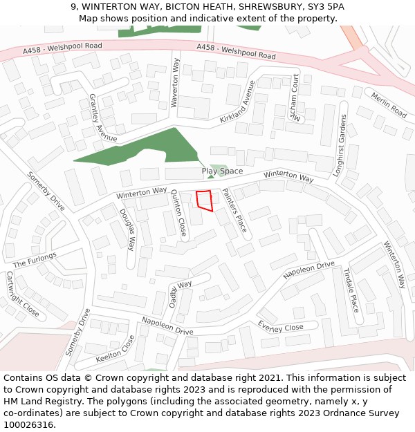 9, WINTERTON WAY, BICTON HEATH, SHREWSBURY, SY3 5PA: Location map and indicative extent of plot