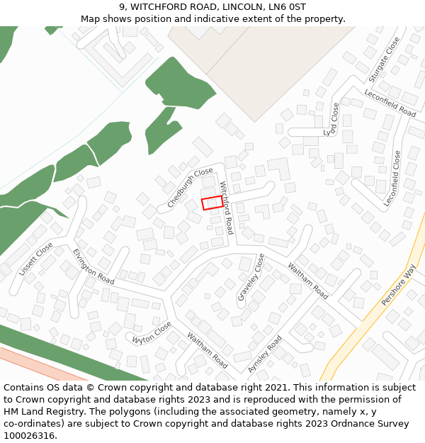 9, WITCHFORD ROAD, LINCOLN, LN6 0ST: Location map and indicative extent of plot