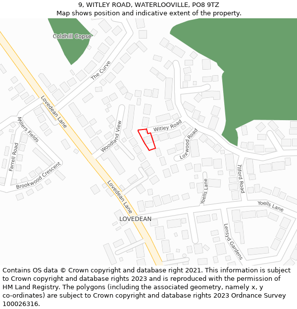 9, WITLEY ROAD, WATERLOOVILLE, PO8 9TZ: Location map and indicative extent of plot