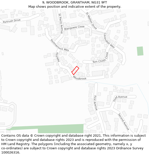 9, WOODBROOK, GRANTHAM, NG31 9FT: Location map and indicative extent of plot