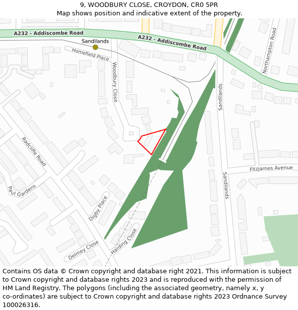 9, WOODBURY CLOSE, CROYDON, CR0 5PR: Location map and indicative extent of plot