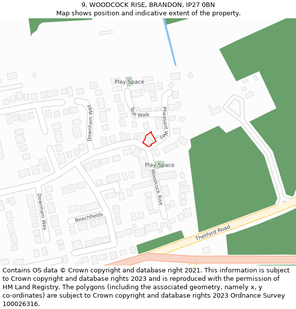 9, WOODCOCK RISE, BRANDON, IP27 0BN: Location map and indicative extent of plot