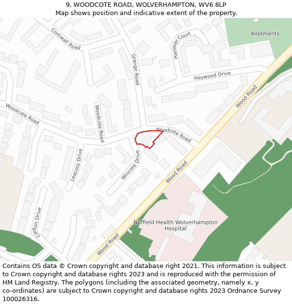 9, WOODCOTE ROAD, WOLVERHAMPTON, WV6 8LP: Location map and indicative extent of plot