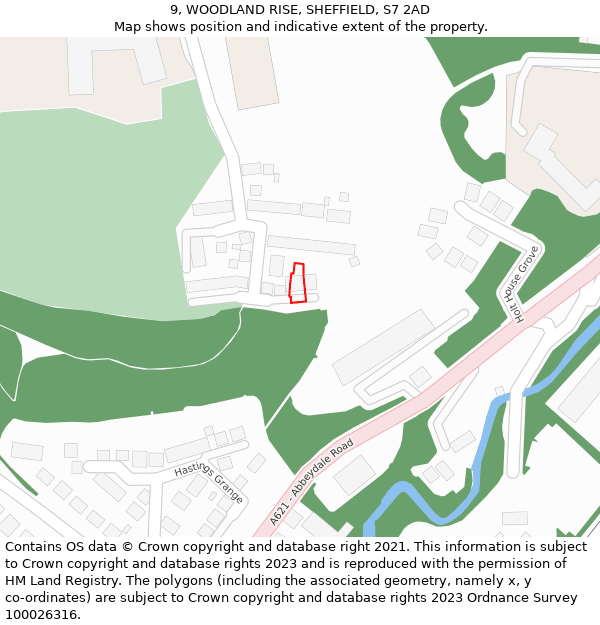 9, WOODLAND RISE, SHEFFIELD, S7 2AD: Location map and indicative extent of plot