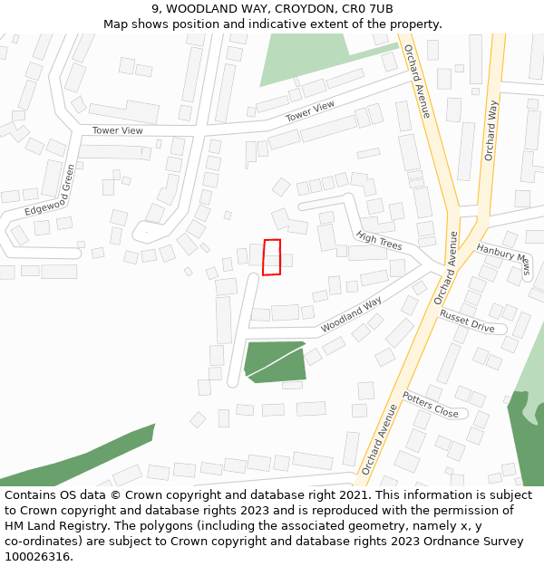 9, WOODLAND WAY, CROYDON, CR0 7UB: Location map and indicative extent of plot