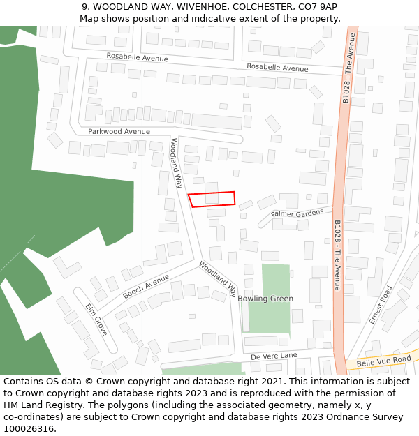 9, WOODLAND WAY, WIVENHOE, COLCHESTER, CO7 9AP: Location map and indicative extent of plot