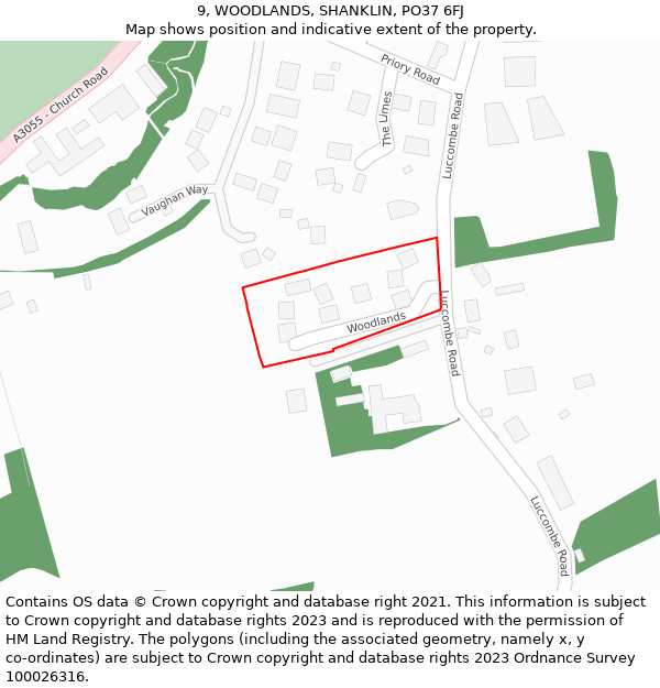 9, WOODLANDS, SHANKLIN, PO37 6FJ: Location map and indicative extent of plot