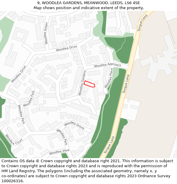 9, WOODLEA GARDENS, MEANWOOD, LEEDS, LS6 4SE: Location map and indicative extent of plot