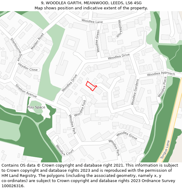 9, WOODLEA GARTH, MEANWOOD, LEEDS, LS6 4SG: Location map and indicative extent of plot