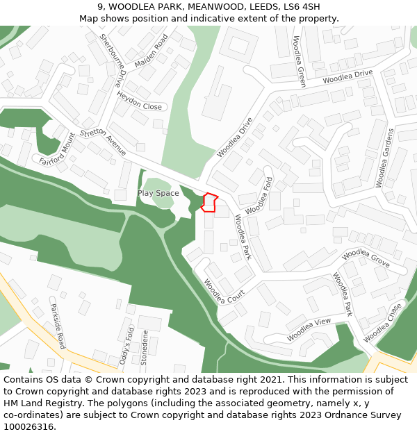 9, WOODLEA PARK, MEANWOOD, LEEDS, LS6 4SH: Location map and indicative extent of plot