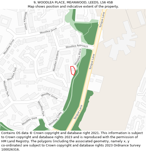 9, WOODLEA PLACE, MEANWOOD, LEEDS, LS6 4SB: Location map and indicative extent of plot