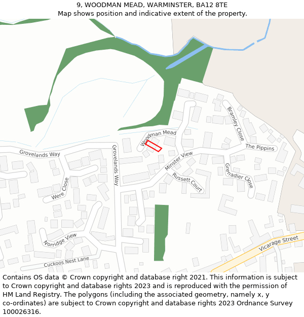 9, WOODMAN MEAD, WARMINSTER, BA12 8TE: Location map and indicative extent of plot