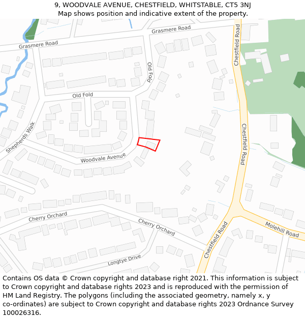 9, WOODVALE AVENUE, CHESTFIELD, WHITSTABLE, CT5 3NJ: Location map and indicative extent of plot