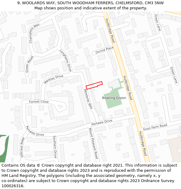 9, WOOLARDS WAY, SOUTH WOODHAM FERRERS, CHELMSFORD, CM3 5NW: Location map and indicative extent of plot