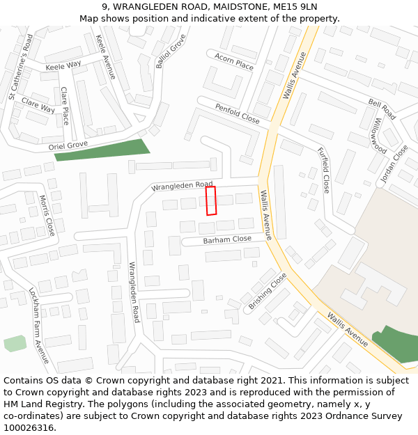 9, WRANGLEDEN ROAD, MAIDSTONE, ME15 9LN: Location map and indicative extent of plot