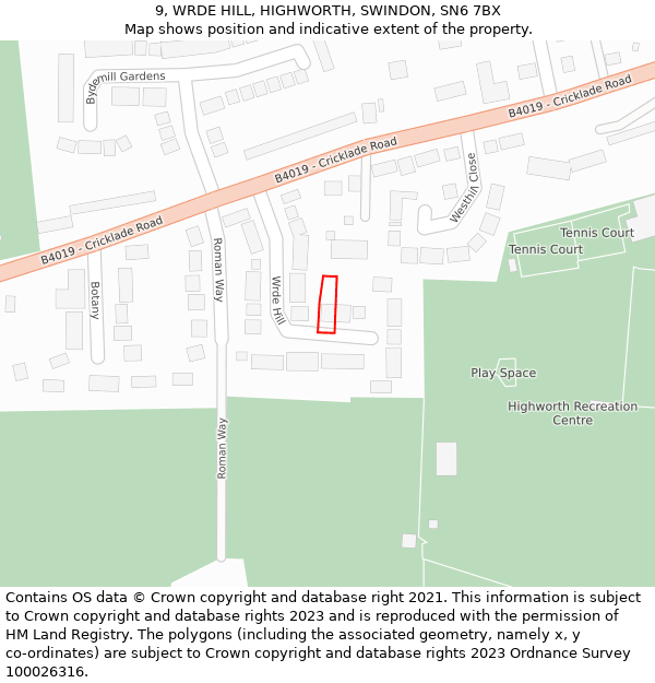 9, WRDE HILL, HIGHWORTH, SWINDON, SN6 7BX: Location map and indicative extent of plot