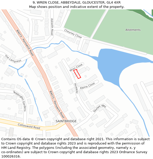 9, WREN CLOSE, ABBEYDALE, GLOUCESTER, GL4 4XR: Location map and indicative extent of plot