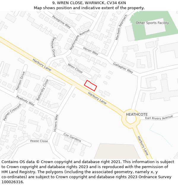 9, WREN CLOSE, WARWICK, CV34 6XN: Location map and indicative extent of plot