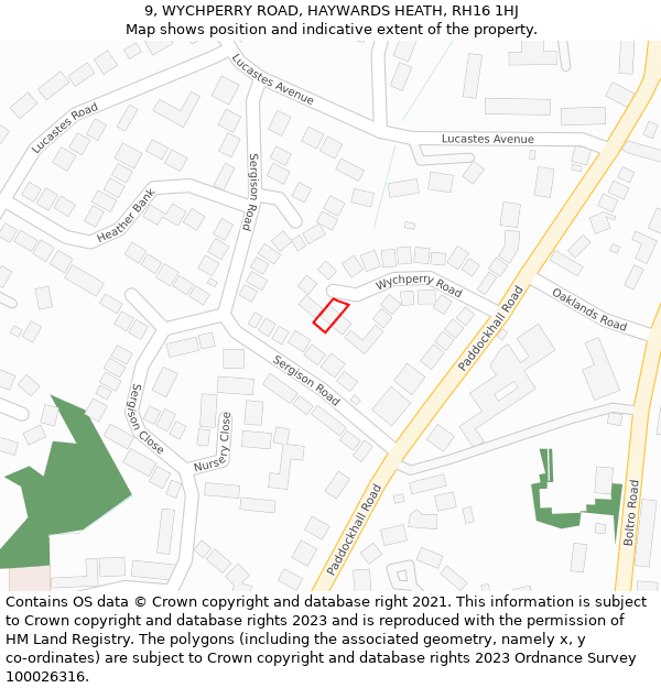 9, WYCHPERRY ROAD, HAYWARDS HEATH, RH16 1HJ: Location map and indicative extent of plot