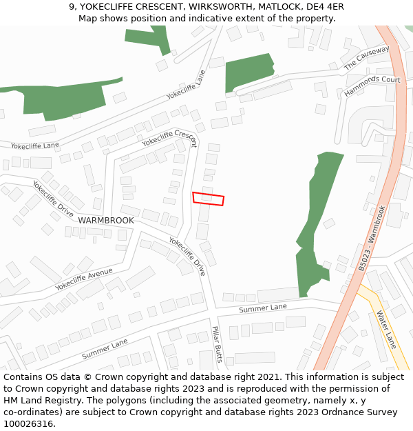 9, YOKECLIFFE CRESCENT, WIRKSWORTH, MATLOCK, DE4 4ER: Location map and indicative extent of plot