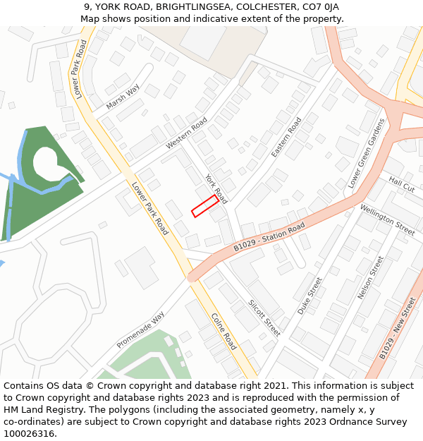 9, YORK ROAD, BRIGHTLINGSEA, COLCHESTER, CO7 0JA: Location map and indicative extent of plot