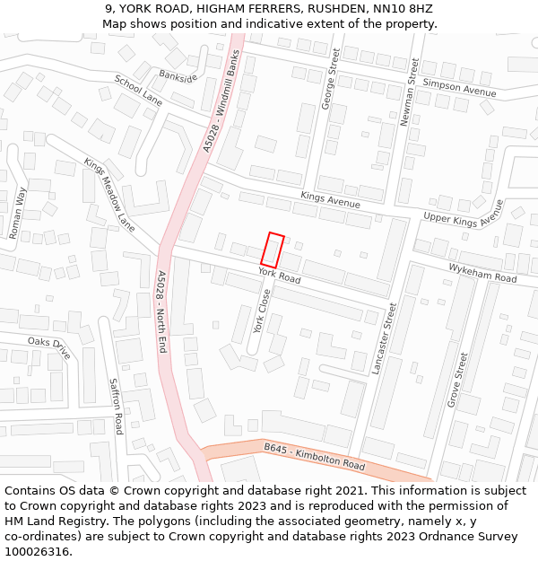 9, YORK ROAD, HIGHAM FERRERS, RUSHDEN, NN10 8HZ: Location map and indicative extent of plot