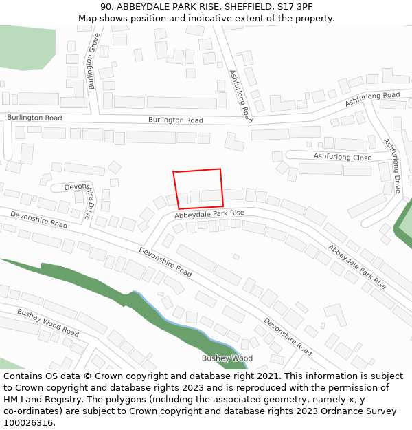 90, ABBEYDALE PARK RISE, SHEFFIELD, S17 3PF: Location map and indicative extent of plot