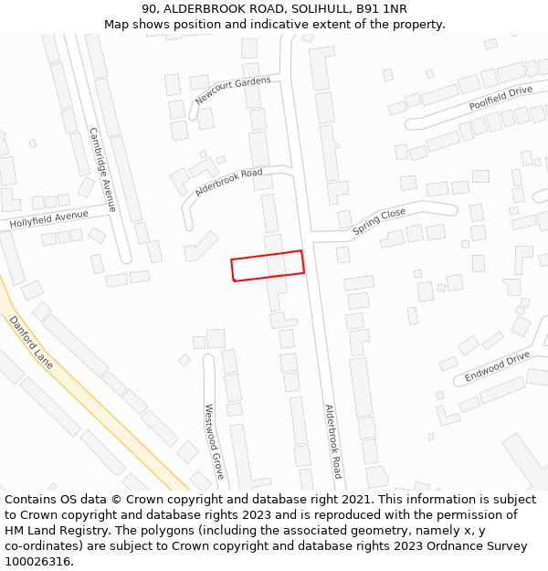 90, ALDERBROOK ROAD, SOLIHULL, B91 1NR: Location map and indicative extent of plot