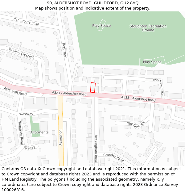 90, ALDERSHOT ROAD, GUILDFORD, GU2 8AQ: Location map and indicative extent of plot