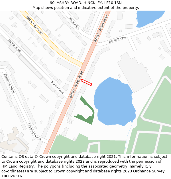 90, ASHBY ROAD, HINCKLEY, LE10 1SN: Location map and indicative extent of plot