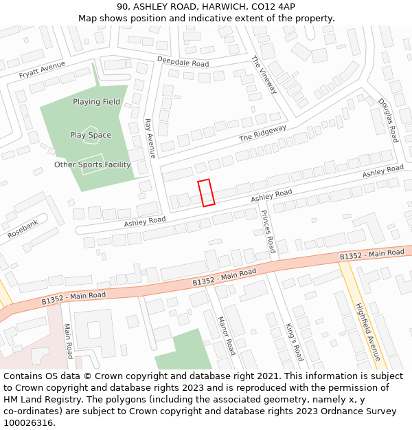 90, ASHLEY ROAD, HARWICH, CO12 4AP: Location map and indicative extent of plot