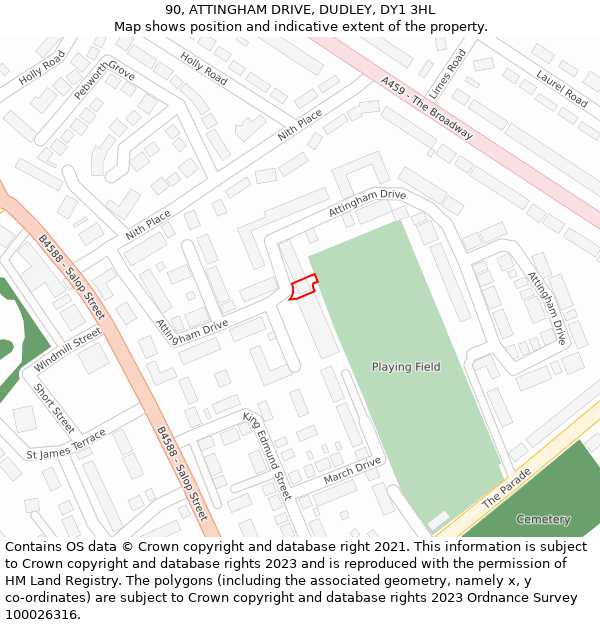 90, ATTINGHAM DRIVE, DUDLEY, DY1 3HL: Location map and indicative extent of plot