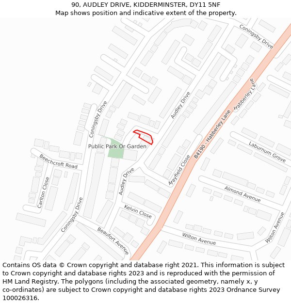 90, AUDLEY DRIVE, KIDDERMINSTER, DY11 5NF: Location map and indicative extent of plot