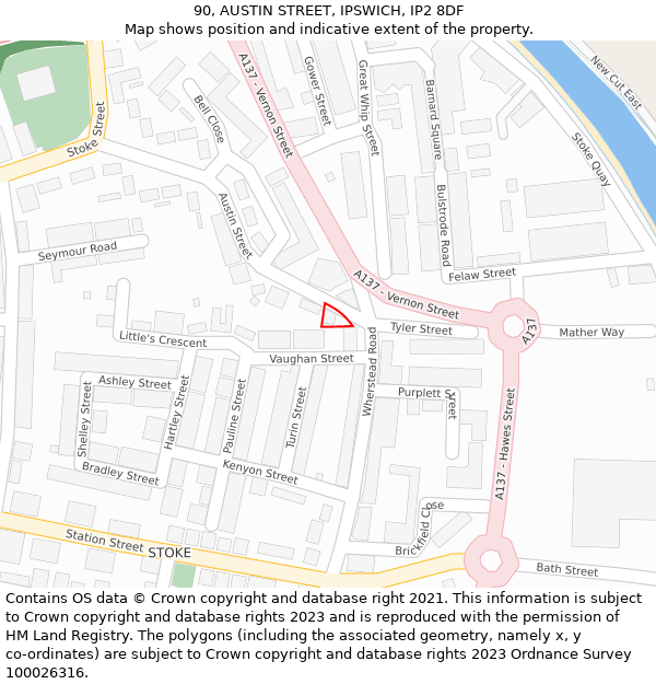 90, AUSTIN STREET, IPSWICH, IP2 8DF: Location map and indicative extent of plot
