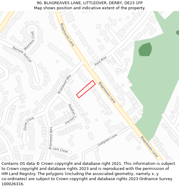 90, BLAGREAVES LANE, LITTLEOVER, DERBY, DE23 1FP: Location map and indicative extent of plot