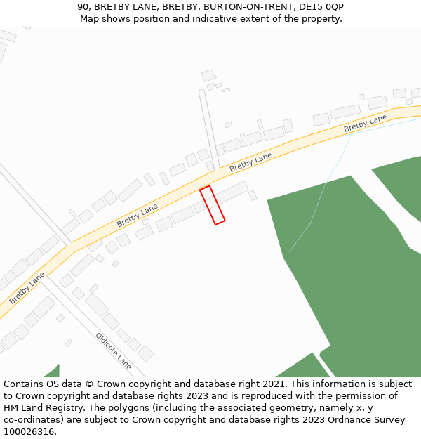 90, BRETBY LANE, BRETBY, BURTON-ON-TRENT, DE15 0QP: Location map and indicative extent of plot