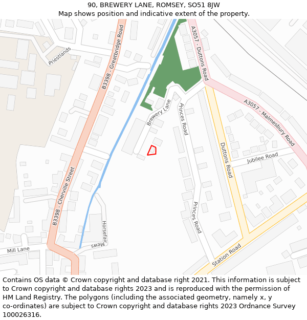 90, BREWERY LANE, ROMSEY, SO51 8JW: Location map and indicative extent of plot