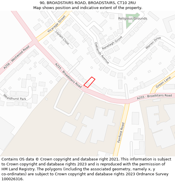 90, BROADSTAIRS ROAD, BROADSTAIRS, CT10 2RU: Location map and indicative extent of plot