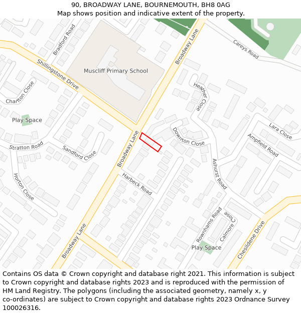 90, BROADWAY LANE, BOURNEMOUTH, BH8 0AG: Location map and indicative extent of plot