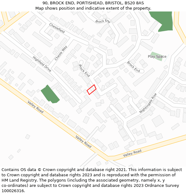 90, BROCK END, PORTISHEAD, BRISTOL, BS20 8AS: Location map and indicative extent of plot