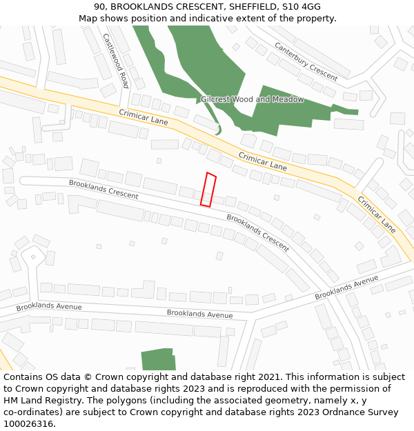 90, BROOKLANDS CRESCENT, SHEFFIELD, S10 4GG: Location map and indicative extent of plot