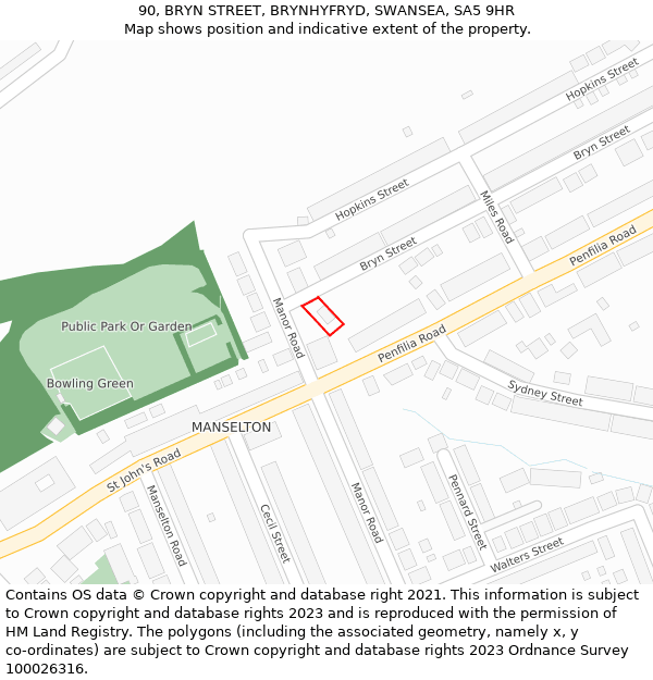 90, BRYN STREET, BRYNHYFRYD, SWANSEA, SA5 9HR: Location map and indicative extent of plot