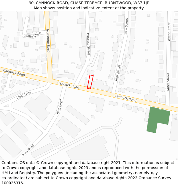 90, CANNOCK ROAD, CHASE TERRACE, BURNTWOOD, WS7 1JP: Location map and indicative extent of plot