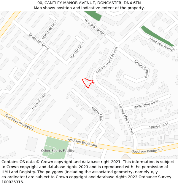 90, CANTLEY MANOR AVENUE, DONCASTER, DN4 6TN: Location map and indicative extent of plot