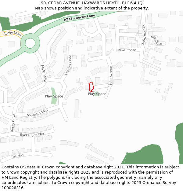 90, CEDAR AVENUE, HAYWARDS HEATH, RH16 4UQ: Location map and indicative extent of plot