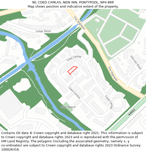 90, COED CAMLAS, NEW INN, PONTYPOOL, NP4 8RR: Location map and indicative extent of plot