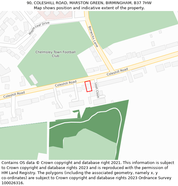 90, COLESHILL ROAD, MARSTON GREEN, BIRMINGHAM, B37 7HW: Location map and indicative extent of plot